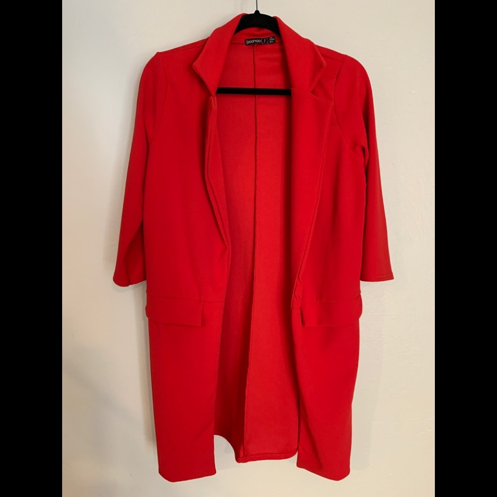 Boohoo Red Three Quarter Blazer